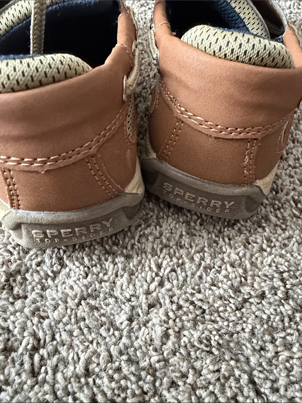 Sperry Kids Tan Leather Moccasin Boat Shoes with Beige Laces